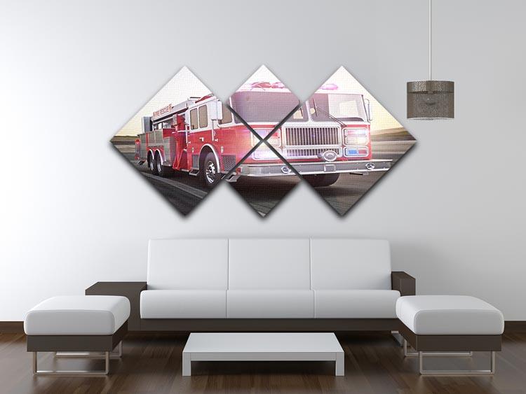 Fire truck running with lights and sirens 4 Square Multi Panel Canvas  - Canvas Art Rocks - 3