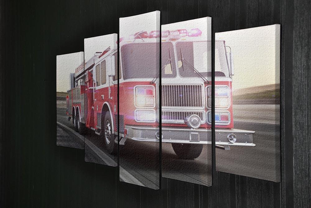 Fire truck running with lights and sirens 5 Split Panel Canvas  - Canvas Art Rocks - 2