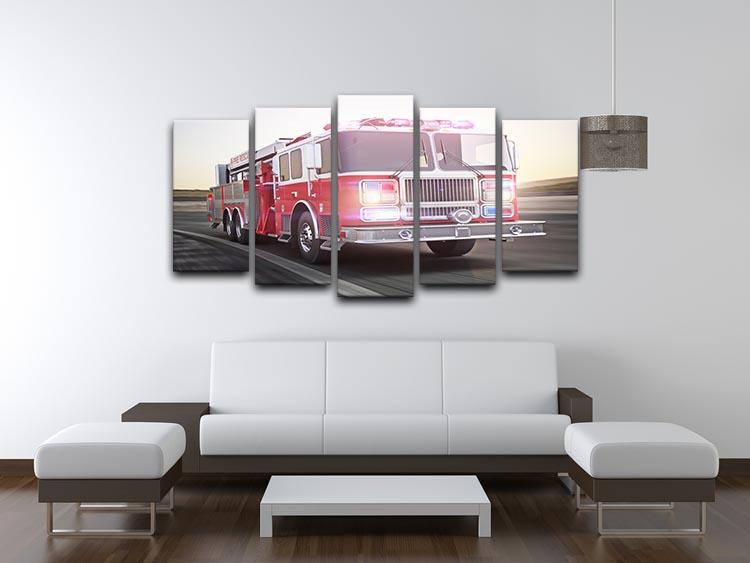 Fire truck running with lights and sirens 5 Split Panel Canvas  - Canvas Art Rocks - 3