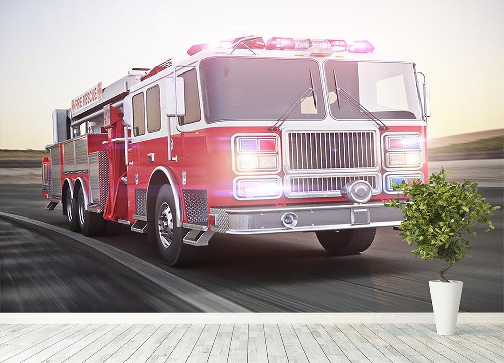 Fire truck running with lights and sirens Wall Mural Wallpaper Canvas Art Rocks