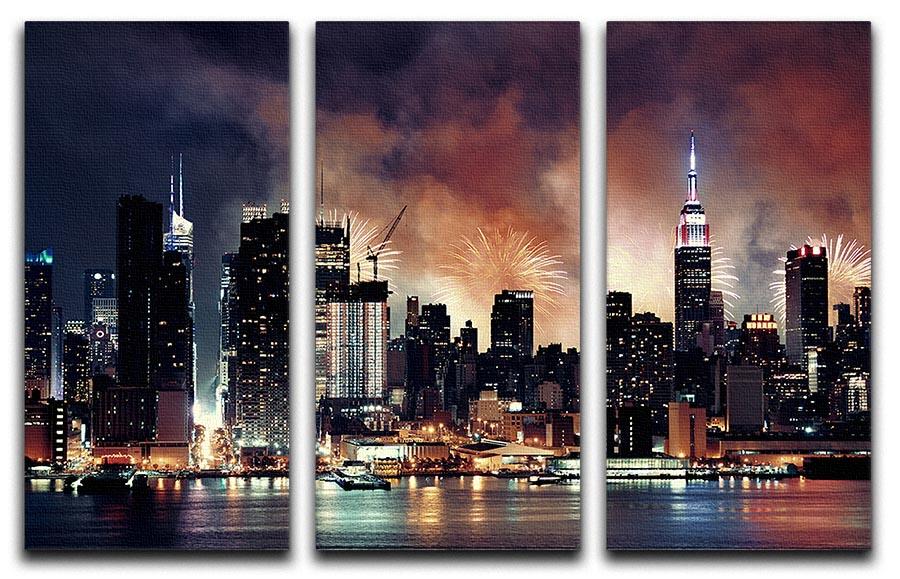 Fireworks show with Manhattan skyscrapers 3 Split Panel Canvas Print - Canvas Art Rocks - 1