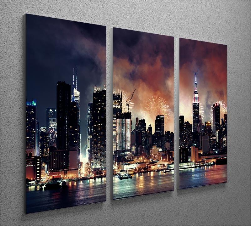Fireworks show with Manhattan skyscrapers 3 Split Panel Canvas Print - Canvas Art Rocks - 2