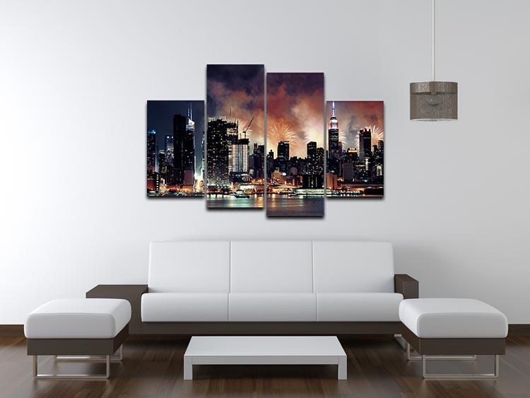 Fireworks show with Manhattan skyscrapers 4 Split Panel Canvas  - Canvas Art Rocks - 3