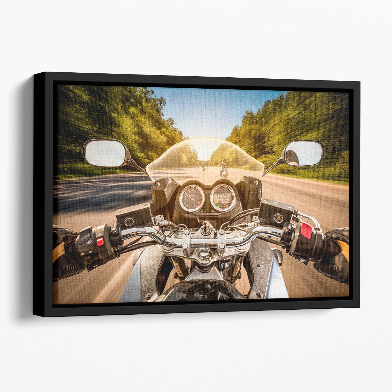 First Person Motorbike Ride Floating Framed Canvas