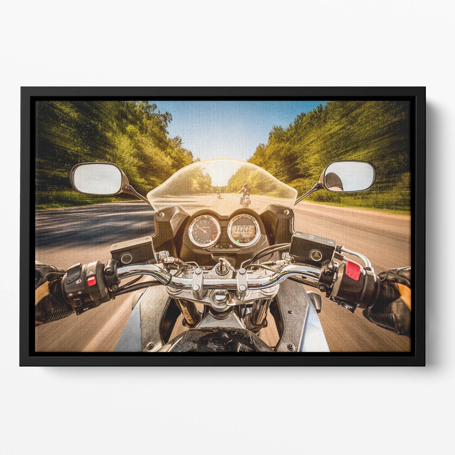 First Person Motorbike Ride Floating Framed Canvas