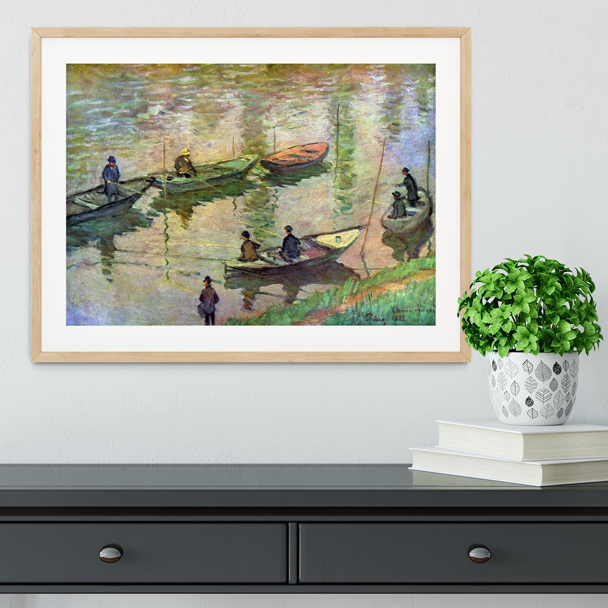 Fishermen on the Seine at Poissy by Monet Framed Print - Canvas Art Rocks - 3