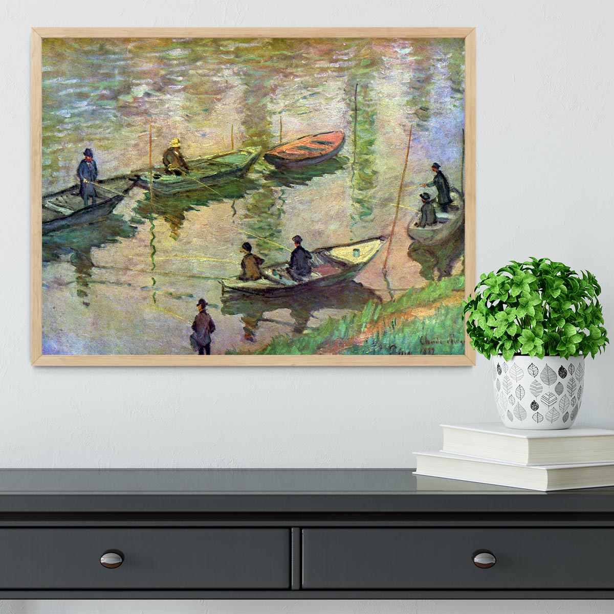 Fishermen on the Seine at Poissy by Monet Framed Print - Canvas Art Rocks - 4