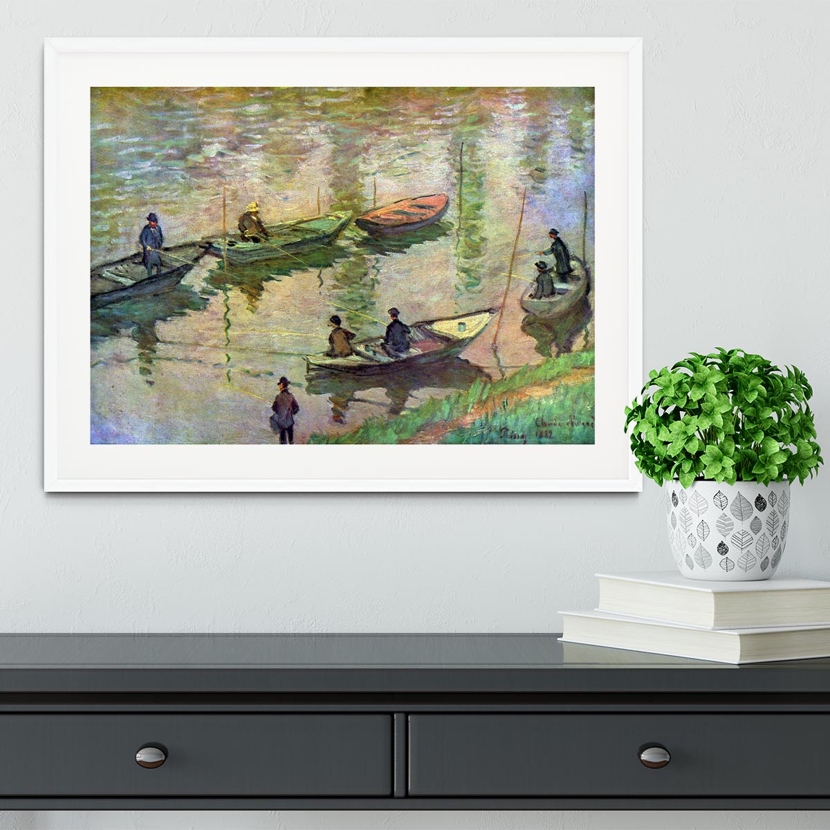 Fishermen on the Seine at Poissy by Monet Framed Print - Canvas Art Rocks - 5