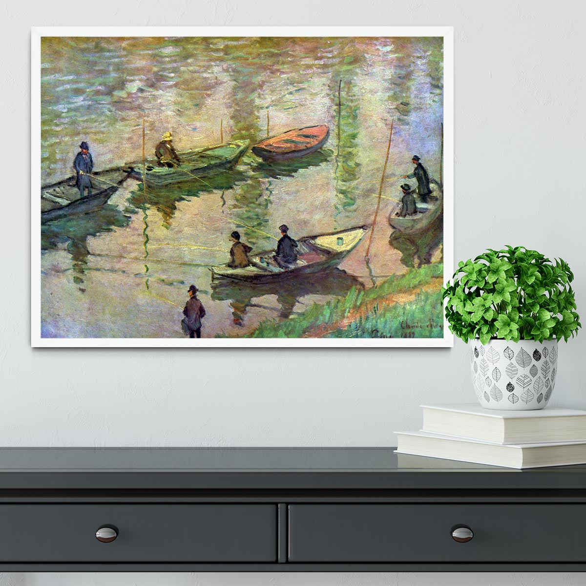 Fishermen on the Seine at Poissy by Monet Framed Print - Canvas Art Rocks -6