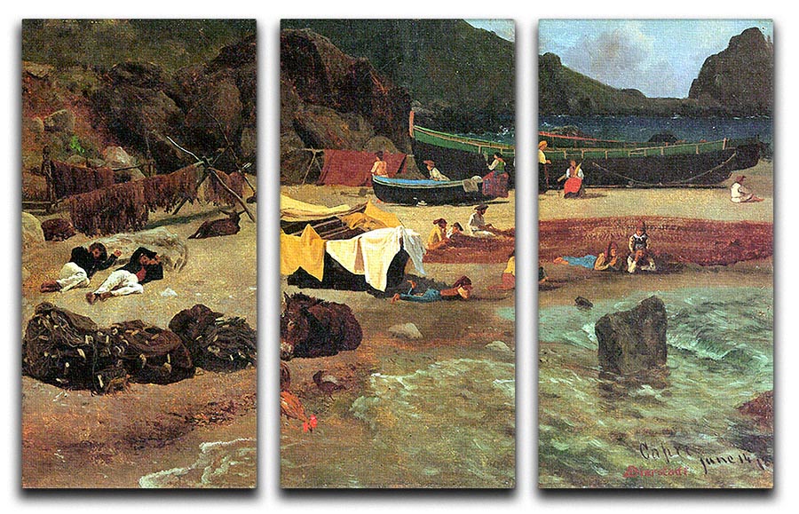 Fishing Boats on Capri by Bierstadt 3 Split Panel Canvas Print - Canvas Art Rocks - 1