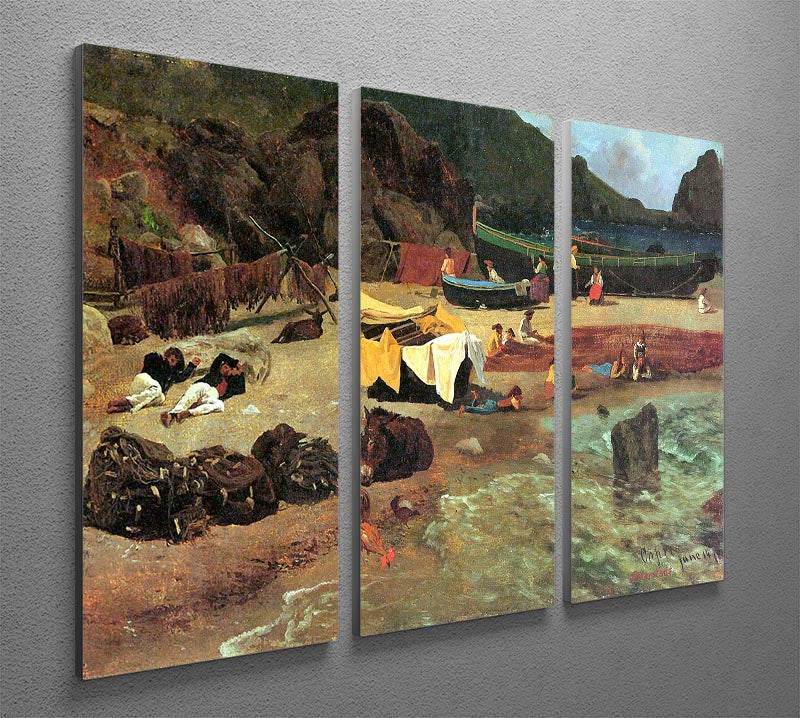 Fishing Boats on Capri by Bierstadt 3 Split Panel Canvas Print - Canvas Art Rocks - 2