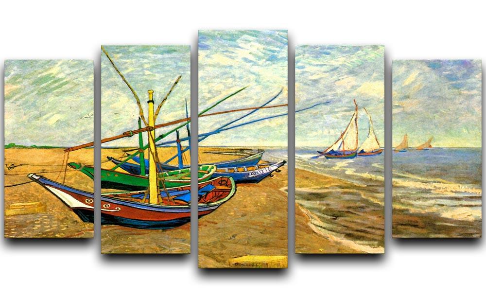 Fishing Boats on the Beach at Saintes-Maries by Van Gogh 5 Split Panel Canvas  - Canvas Art Rocks - 1