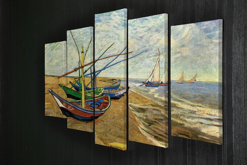 Fishing Boats on the Beach at Saintes-Maries by Van Gogh 5 Split Panel Canvas - Canvas Art Rocks - 2