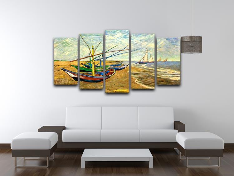 Fishing Boats on the Beach at Saintes-Maries by Van Gogh 5 Split Panel Canvas - Canvas Art Rocks - 3