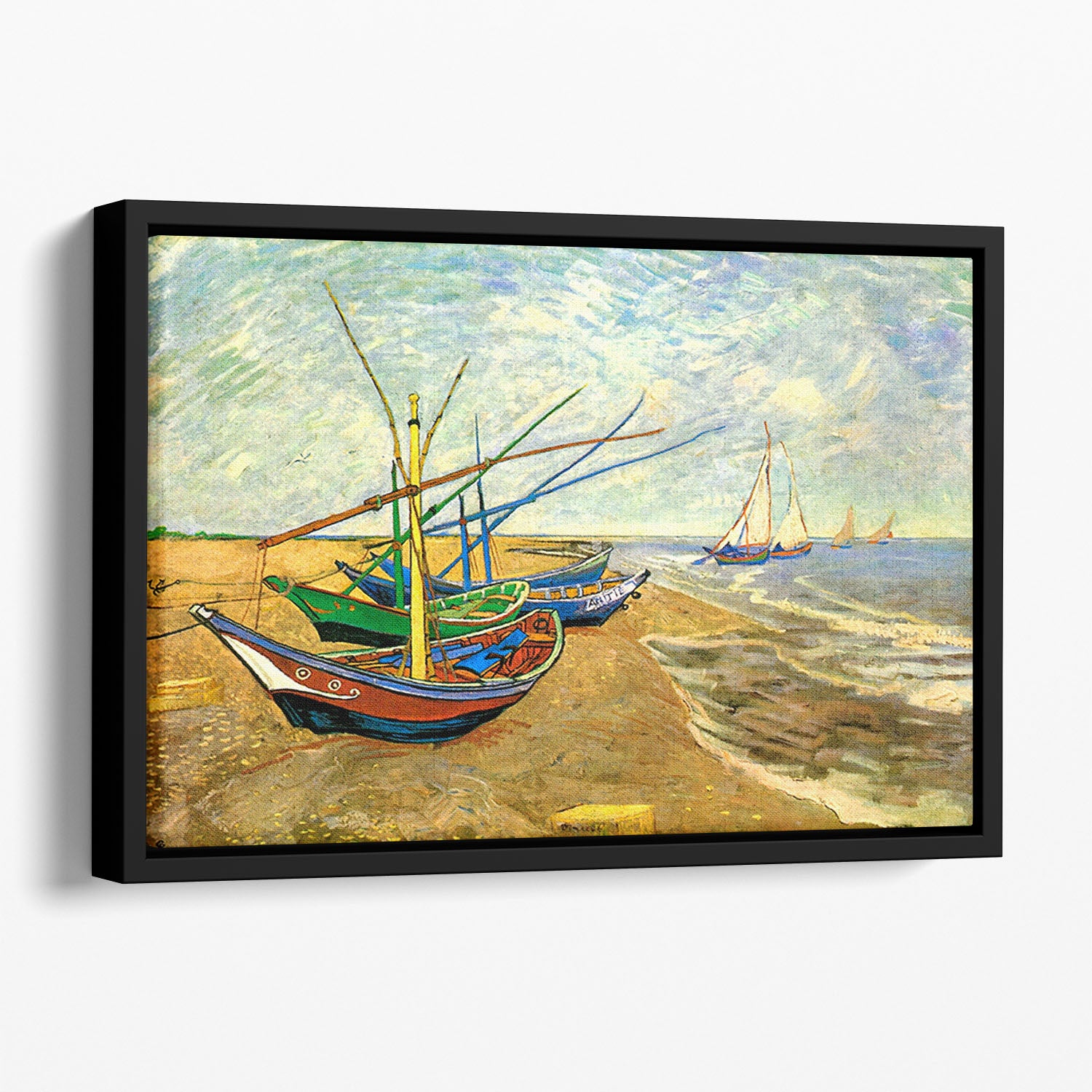 Fishing Boats on the Beach at Saintes-Maries by Van Gogh Floating Framed Canvas