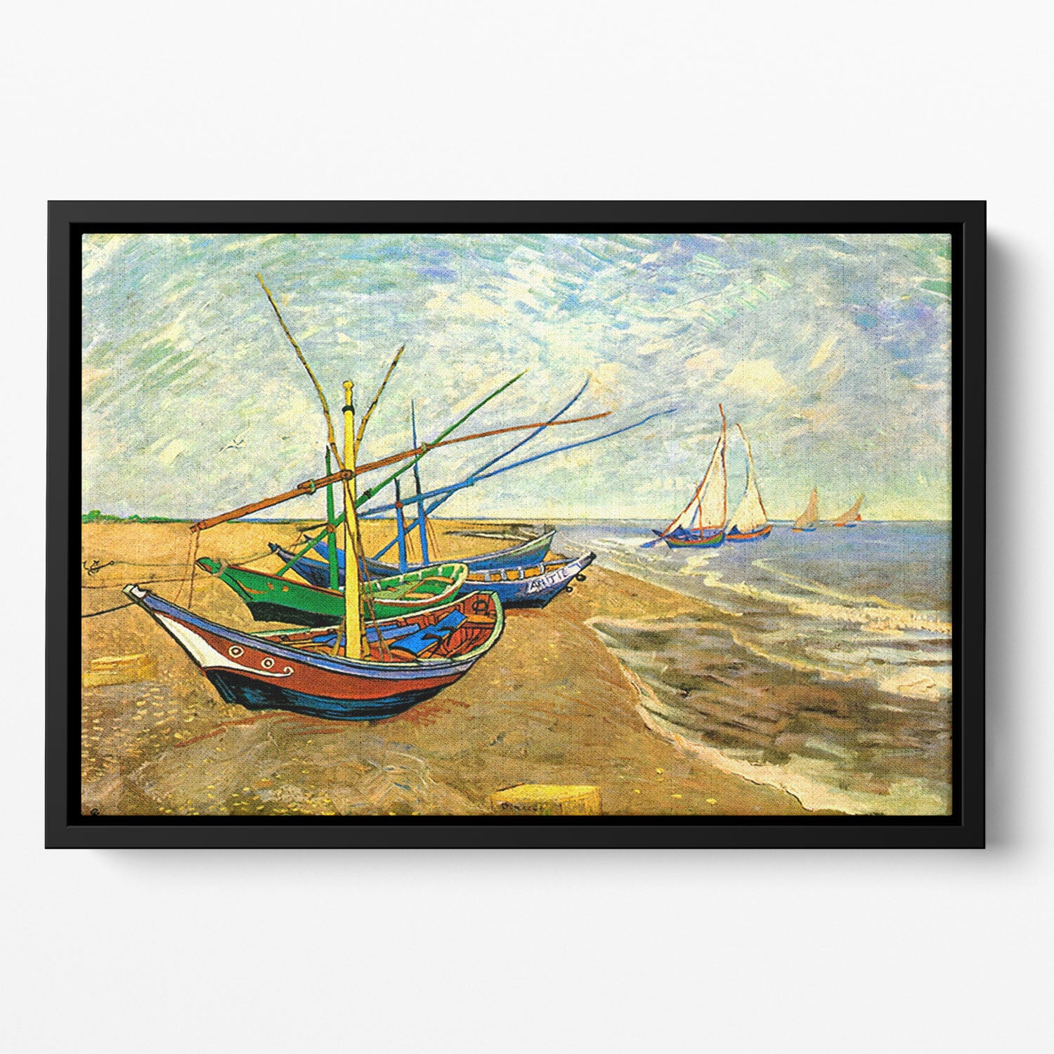 Fishing Boats on the Beach at Saintes-Maries by Van Gogh Floating Framed Canvas