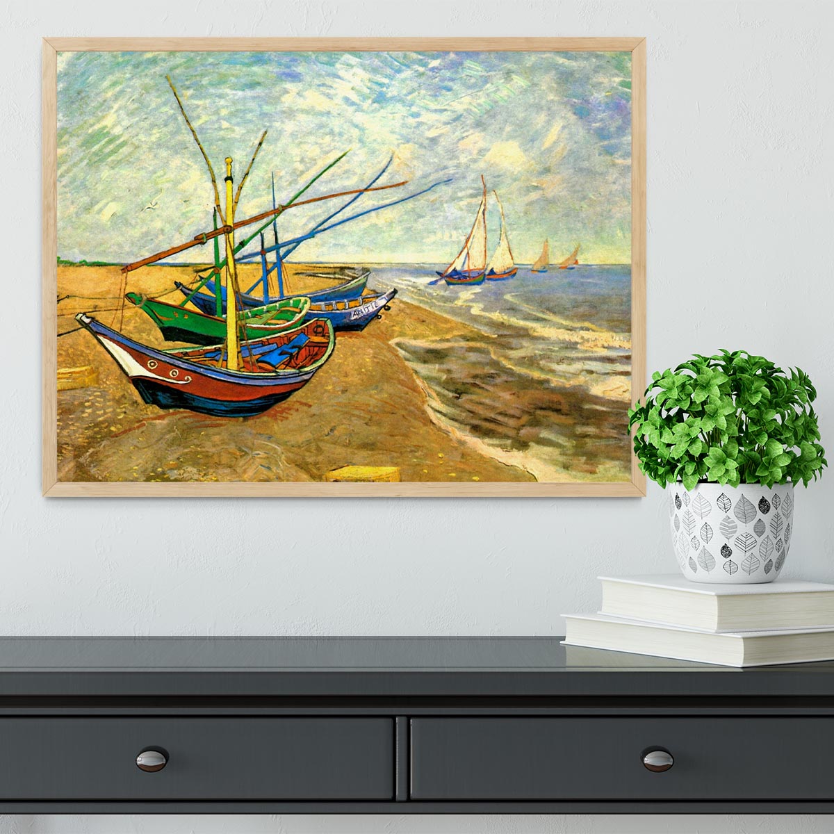 Fishing Boats on the Beach at Saintes-Maries by Van Gogh Framed Print - Canvas Art Rocks - 4