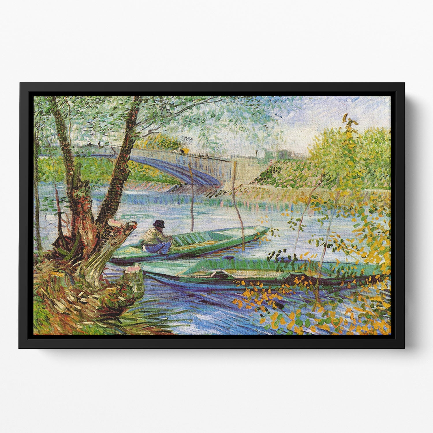 Fishing in Spring by Van Gogh Floating Framed Canvas
