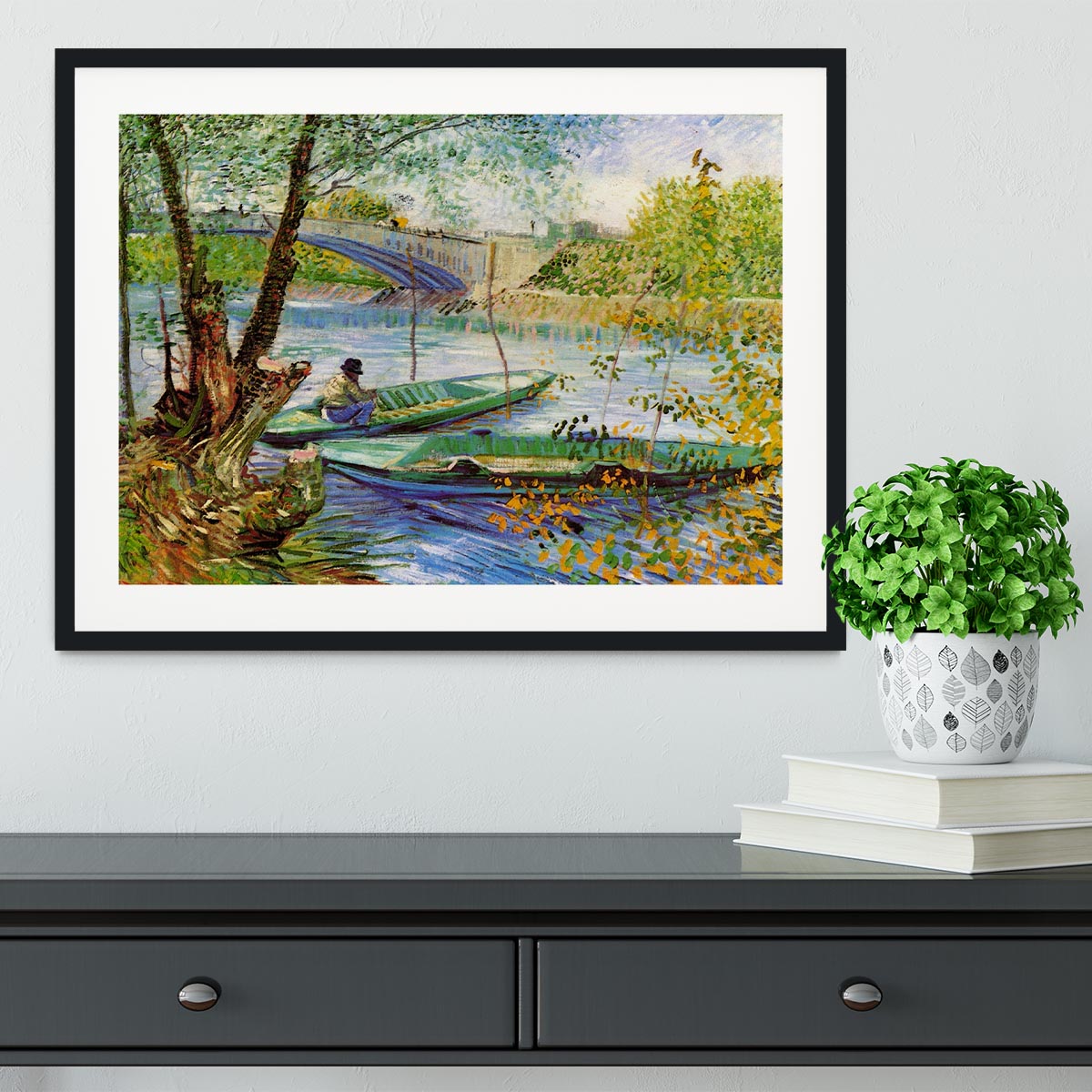 Fishing in Spring by Van Gogh Framed Print - Canvas Art Rocks - 1