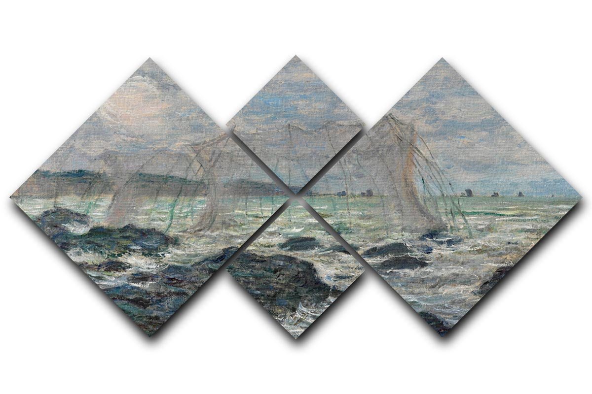 Fishing nets at Pourville by Monet 4 Square Multi Panel Canvas  - Canvas Art Rocks - 1