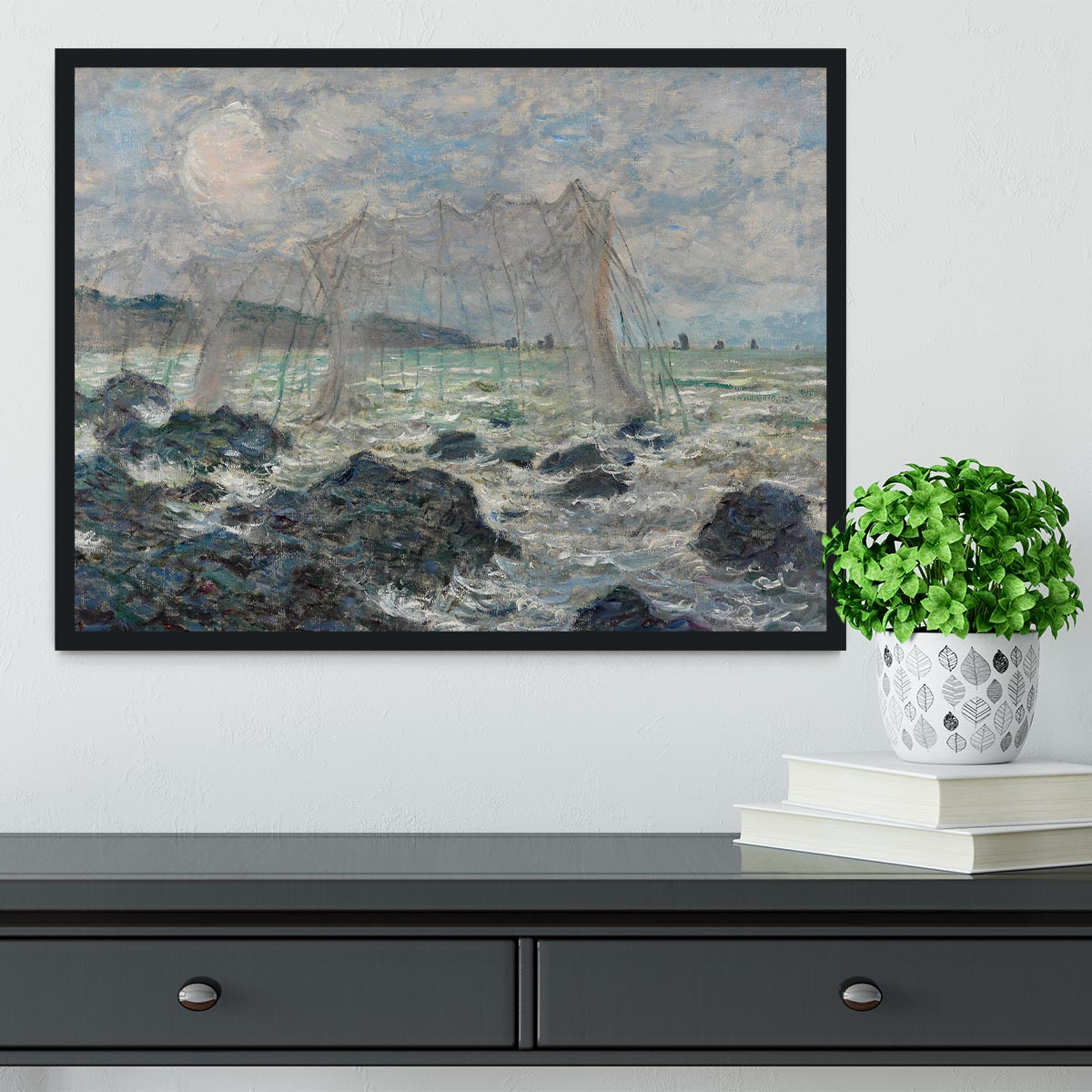 Fishing nets at Pourville by Monet Framed Print - Canvas Art Rocks - 2