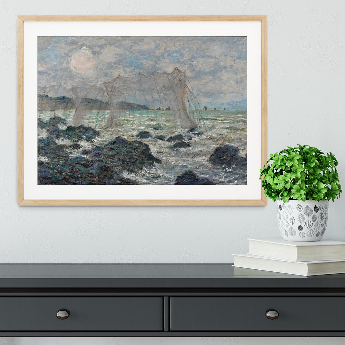 Fishing nets at Pourville by Monet Framed Print - Canvas Art Rocks - 3