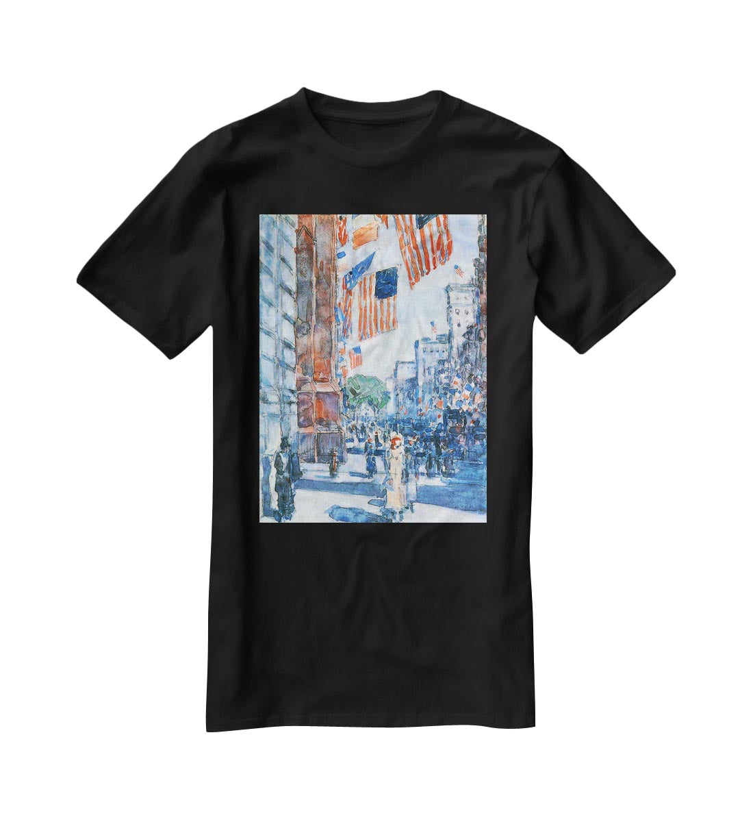 Flags Fifth Avenue by Hassam T-Shirt - Canvas Art Rocks - 1