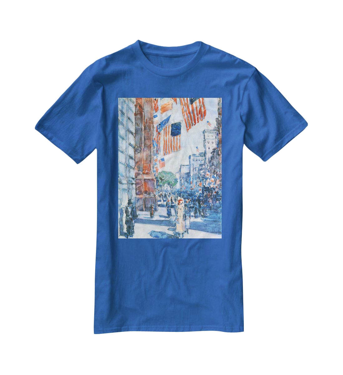 Flags Fifth Avenue by Hassam T-Shirt - Canvas Art Rocks - 2