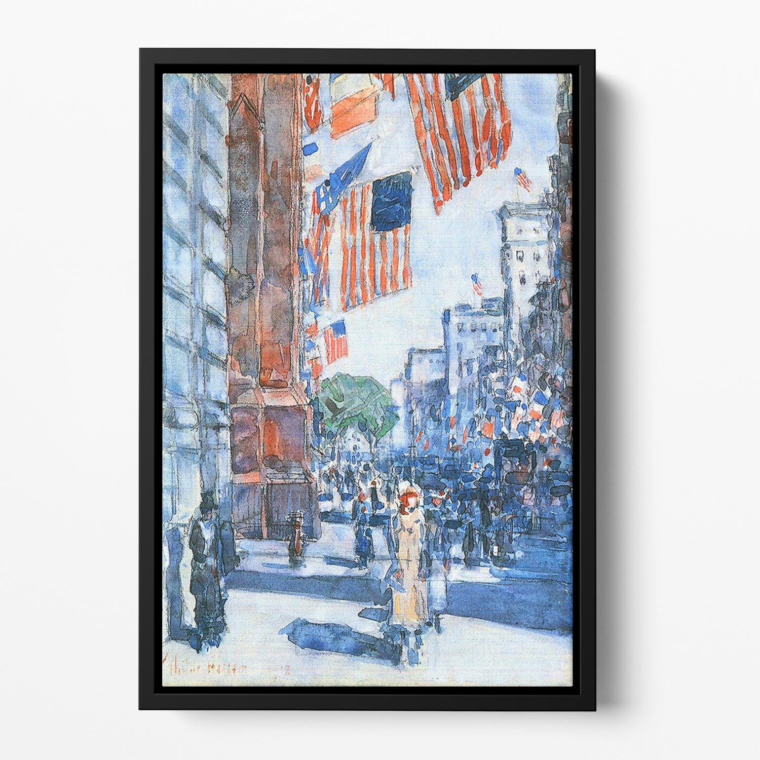 Flags Fifth Avenue by Hassam Floating Framed Canvas - Canvas Art Rocks - 2