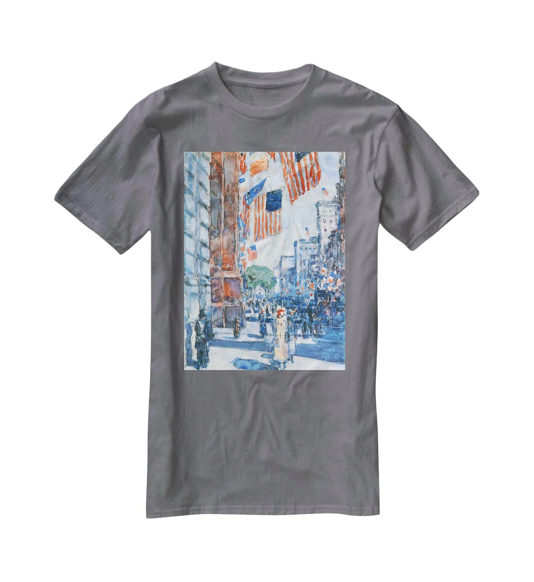 Flags Fifth Avenue by Hassam T-Shirt - Canvas Art Rocks - 3