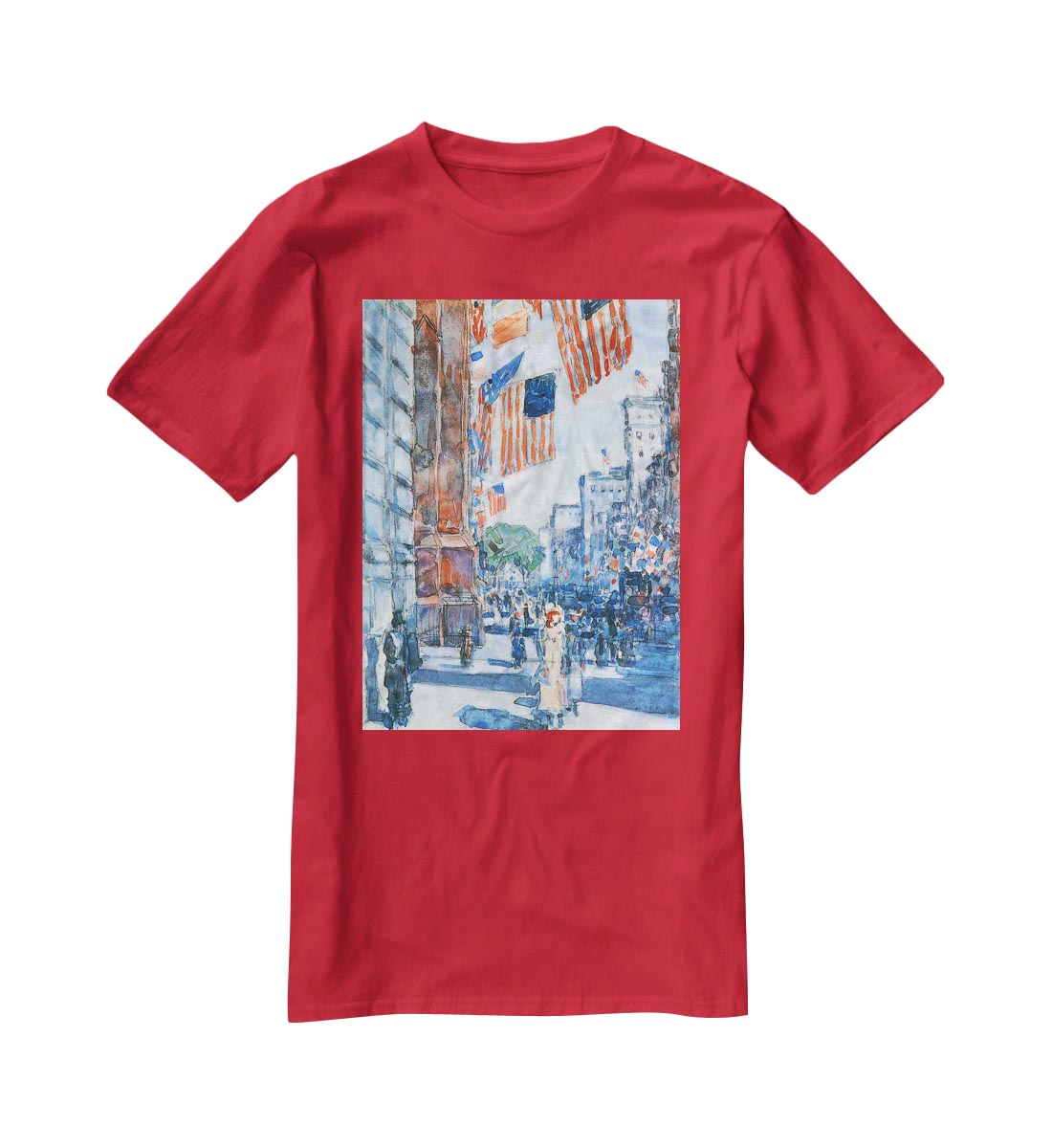 Flags Fifth Avenue by Hassam T-Shirt - Canvas Art Rocks - 4