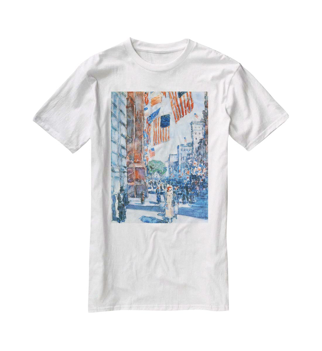 Flags Fifth Avenue by Hassam T-Shirt - Canvas Art Rocks - 5
