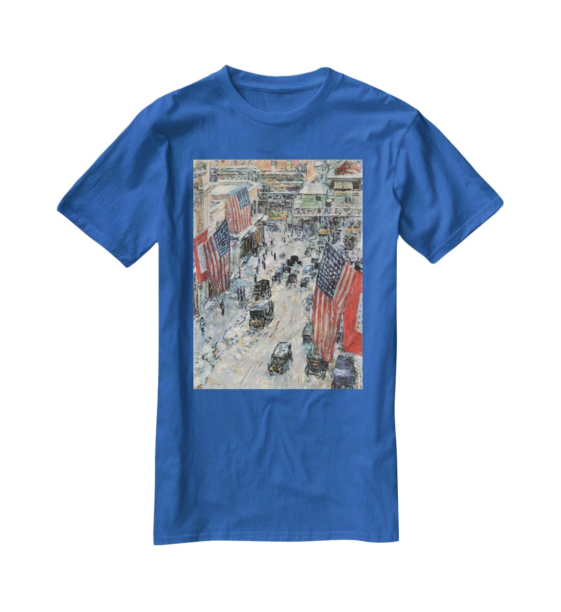 Flags on Fifth Avenue Winter 1918 by Hassam T-Shirt - Canvas Art Rocks - 2
