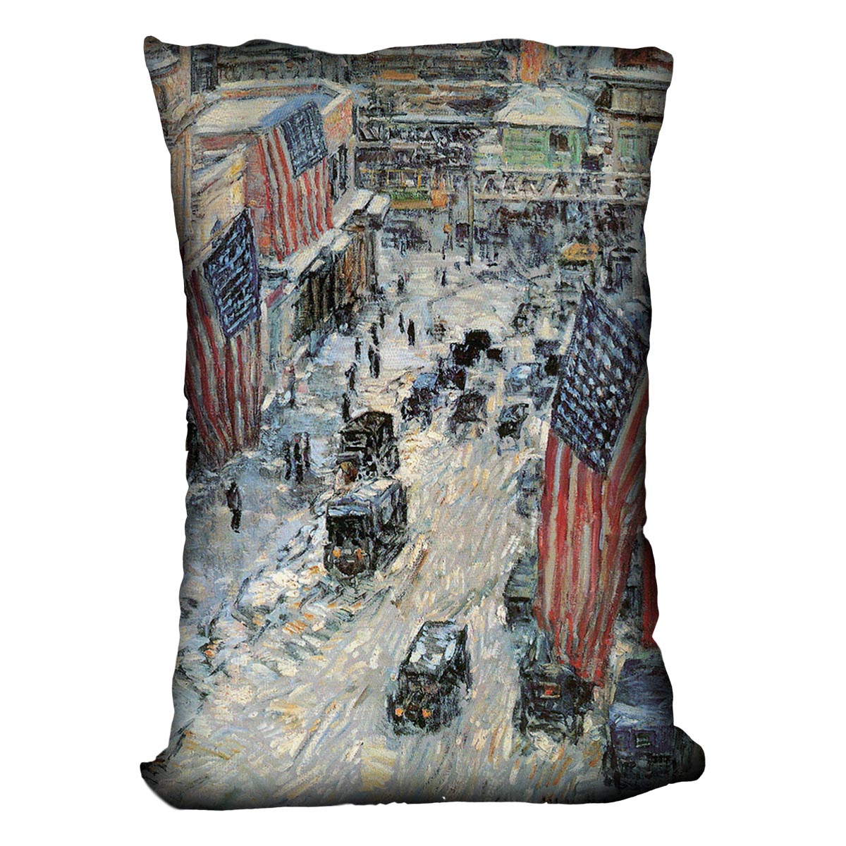 Flags on Fifth Avenue Winter 1918 by Hassam Cushion - Canvas Art Rocks - 4
