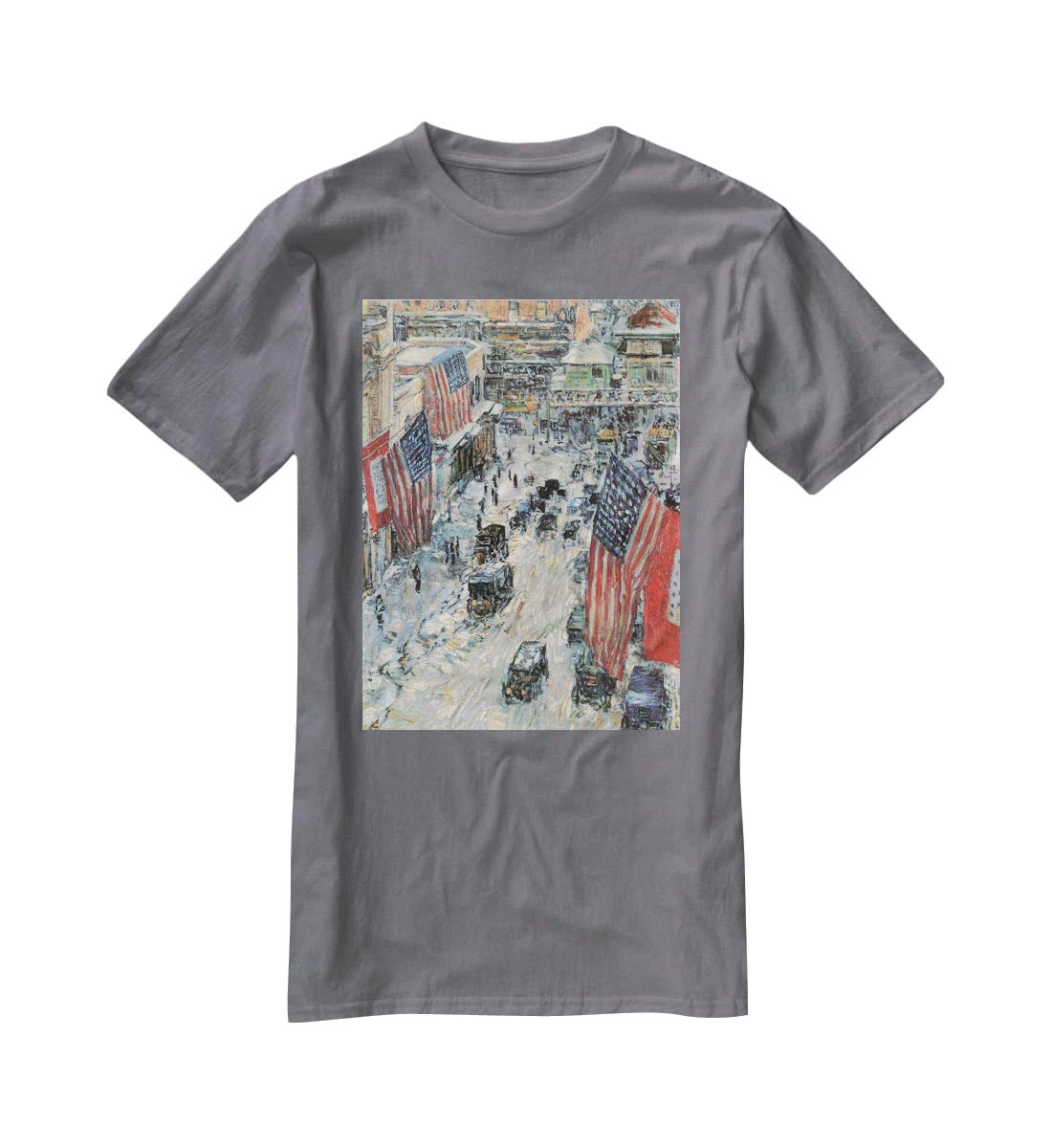 Flags on Fifth Avenue Winter 1918 by Hassam T-Shirt - Canvas Art Rocks - 3