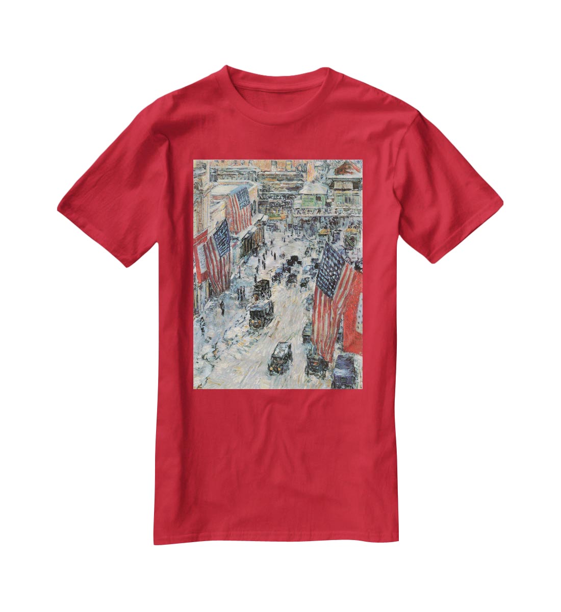 Flags on Fifth Avenue Winter 1918 by Hassam T-Shirt - Canvas Art Rocks - 4