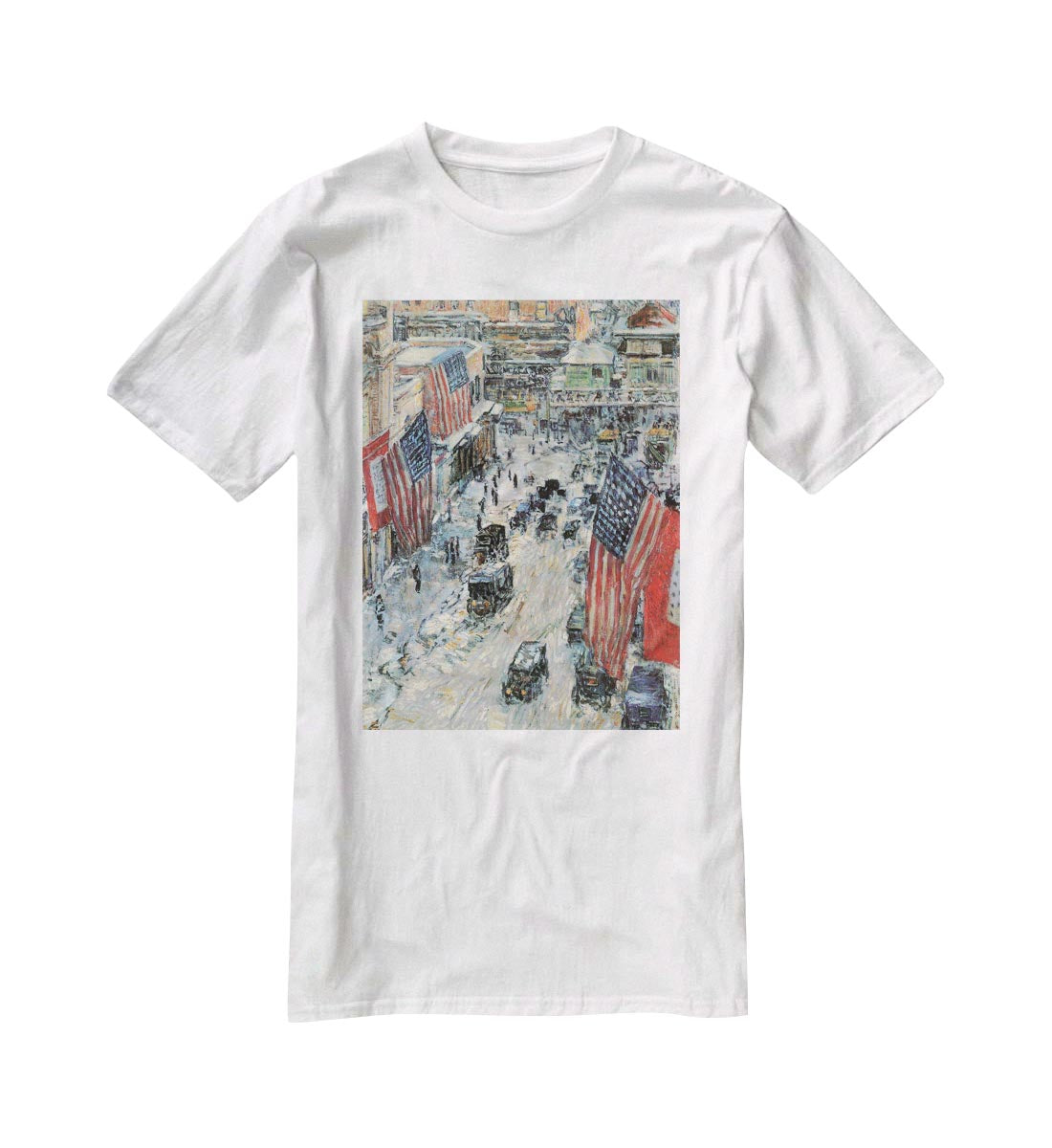 Flags on Fifth Avenue Winter 1918 by Hassam T-Shirt - Canvas Art Rocks - 5