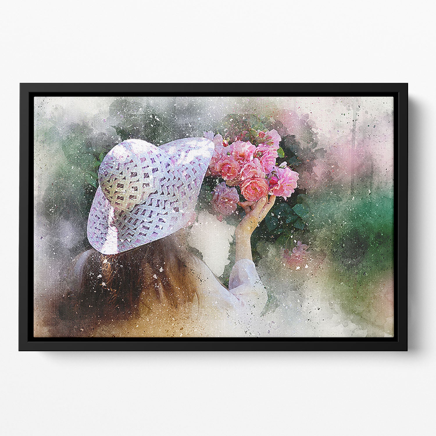 Flower Girl Painting Floating Framed Canvas