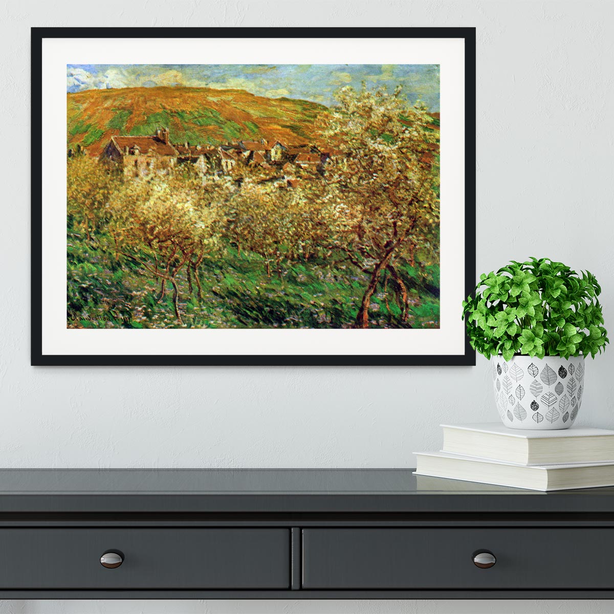Flowering apple trees by Monet Framed Print - Canvas Art Rocks - 1