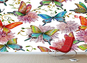Flying butterflies Wall Mural Wallpaper - Canvas Art Rocks - 2