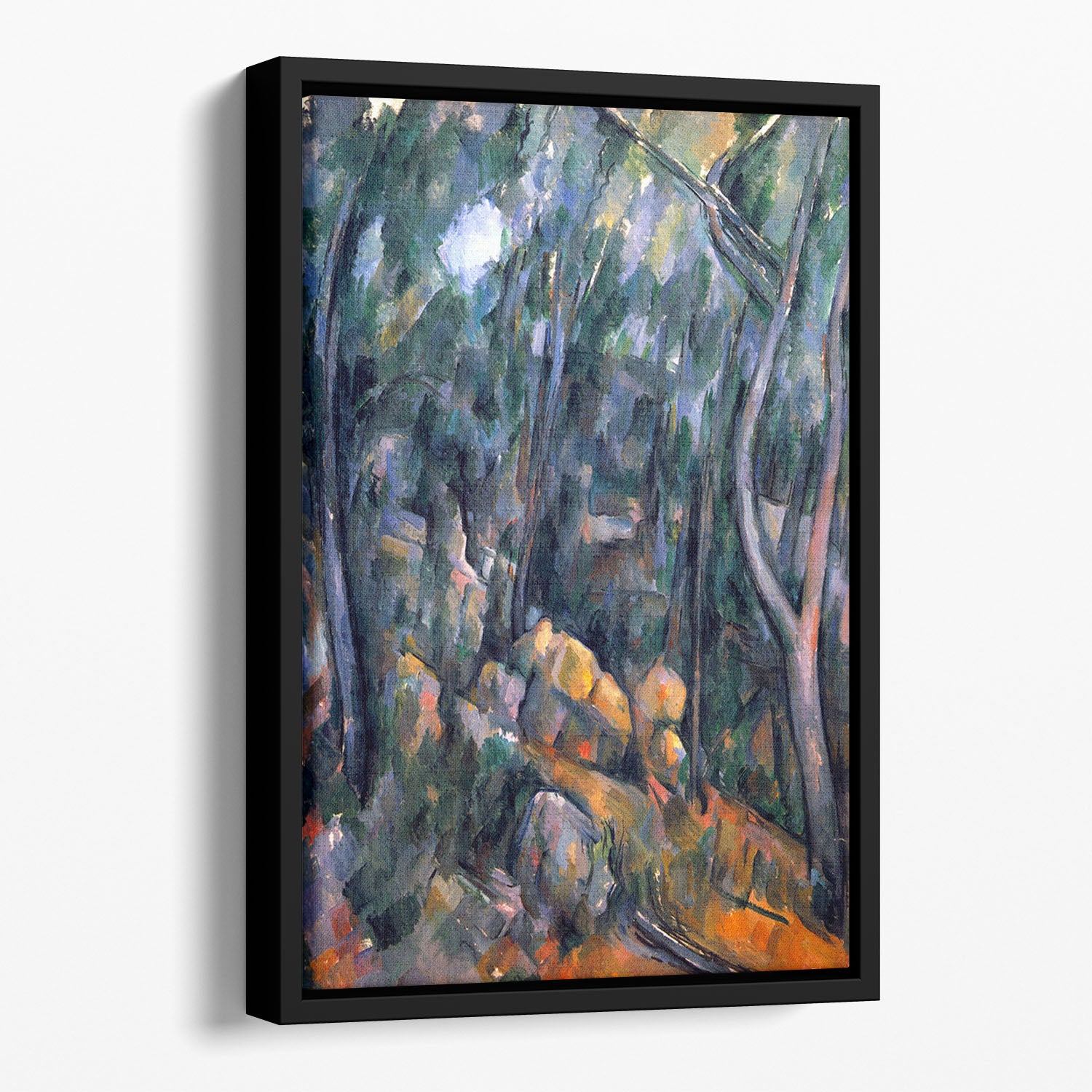 Forest caves in the cliffs above the ChEteau Noir by Cezanne Floating Framed Canvas - Canvas Art Rocks - 1