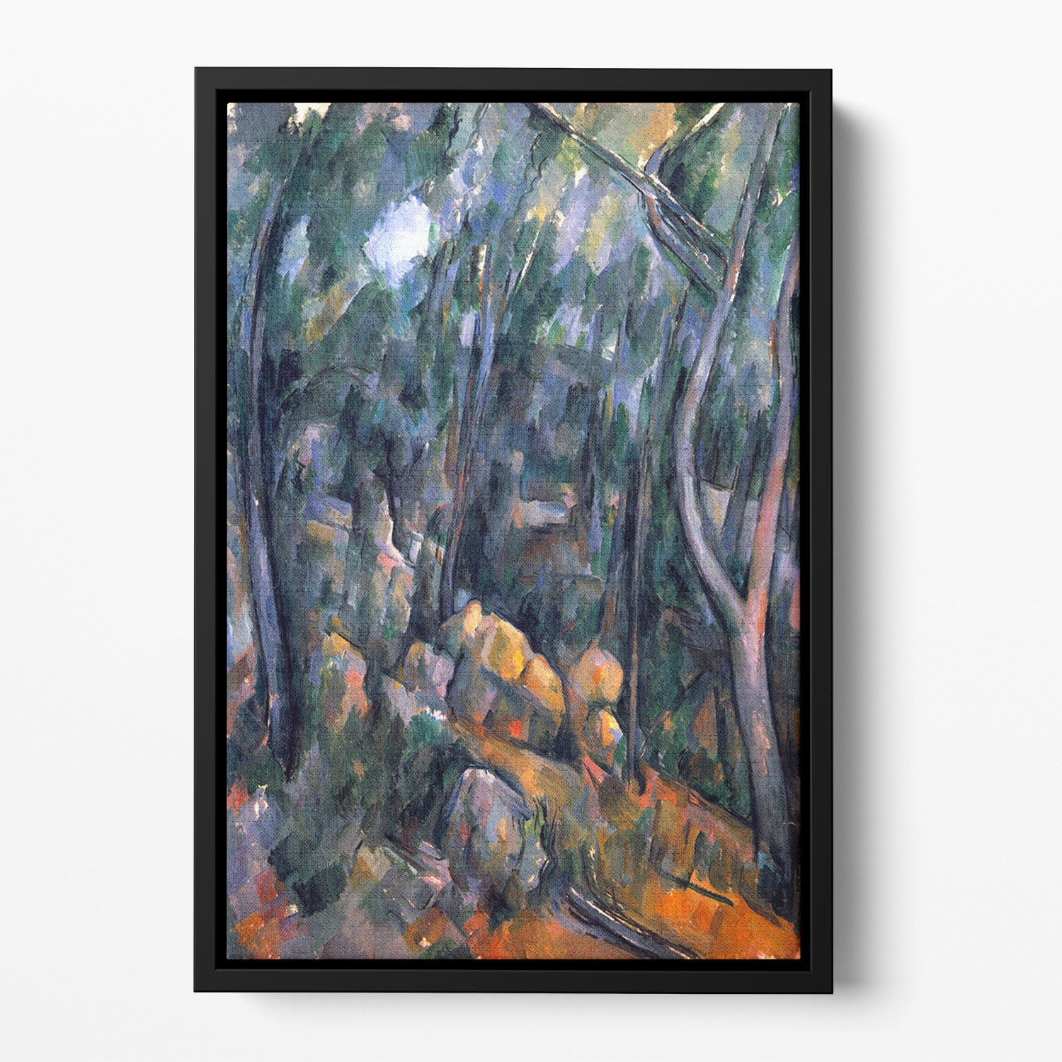 Forest caves in the cliffs above the ChEteau Noir by Cezanne Floating Framed Canvas - Canvas Art Rocks - 2