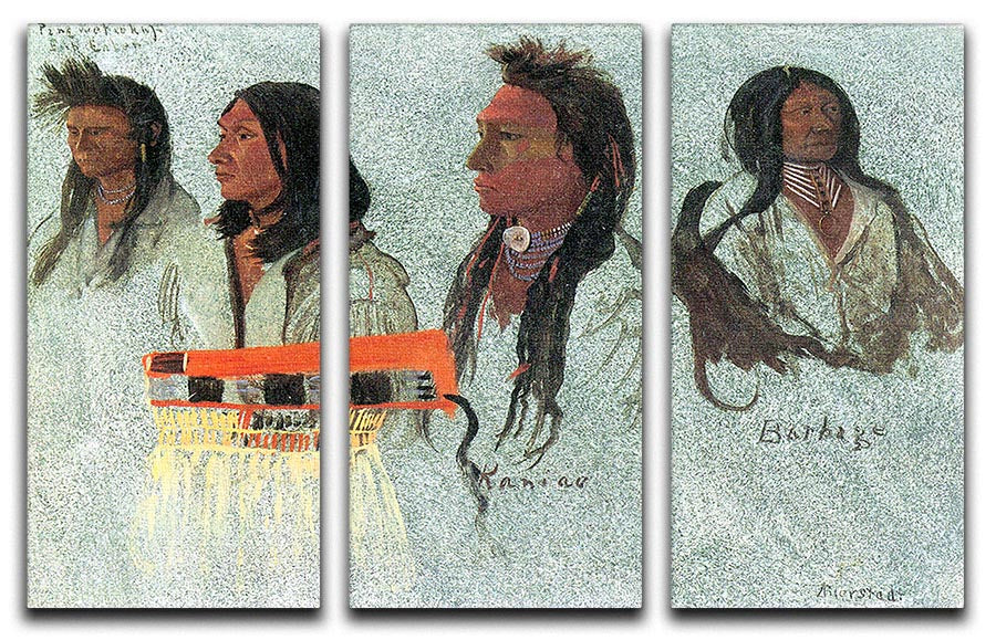 Four Indians by Bierstadt 3 Split Panel Canvas Print - Canvas Art Rocks - 1