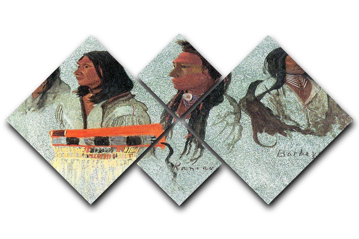 Four Indians by Bierstadt 4 Square Multi Panel Canvas - Canvas Art Rocks - 1