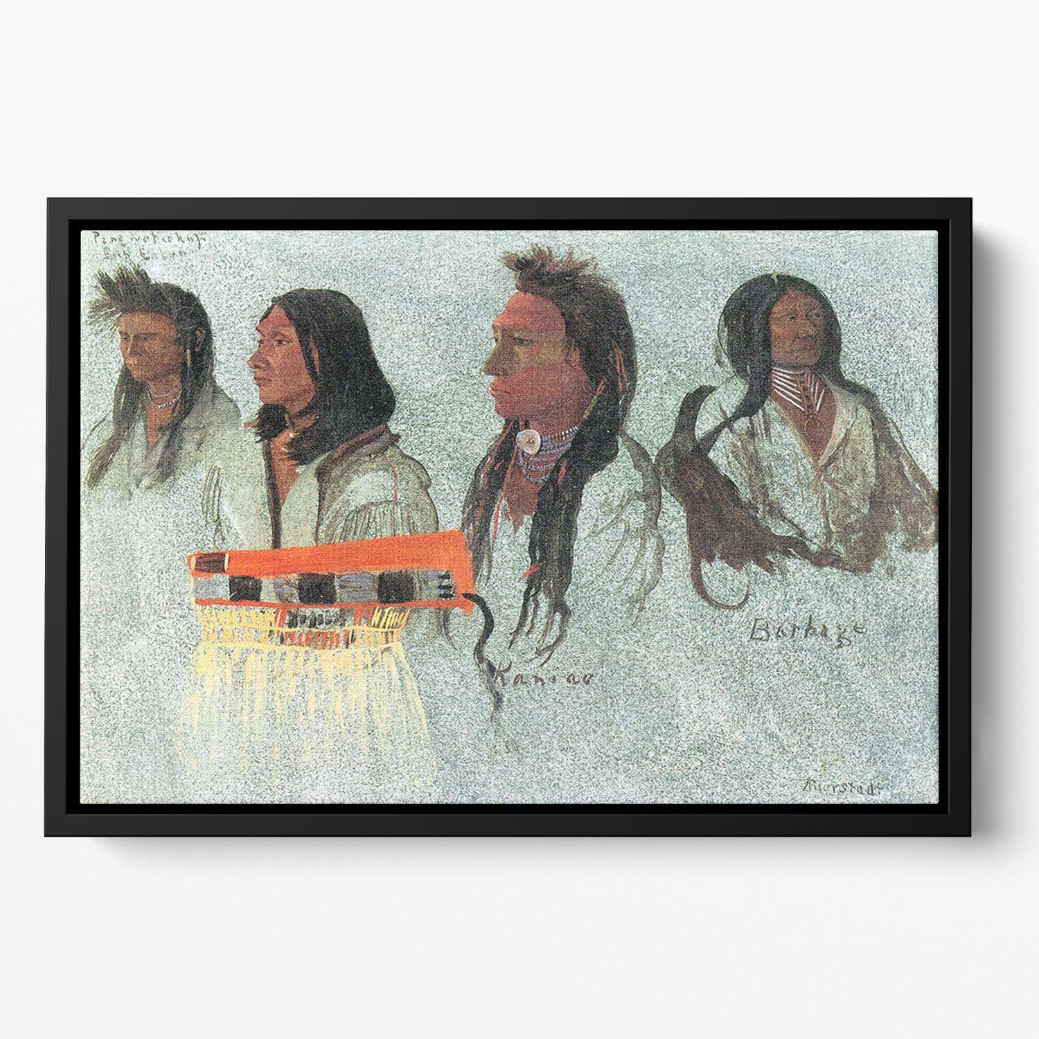 Four Indians by Bierstadt Floating Framed Canvas - Canvas Art Rocks - 2