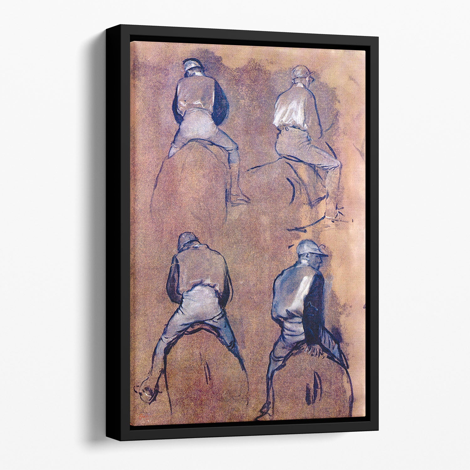 Four studies of Jockeys by Degas Floating Framed Canvas