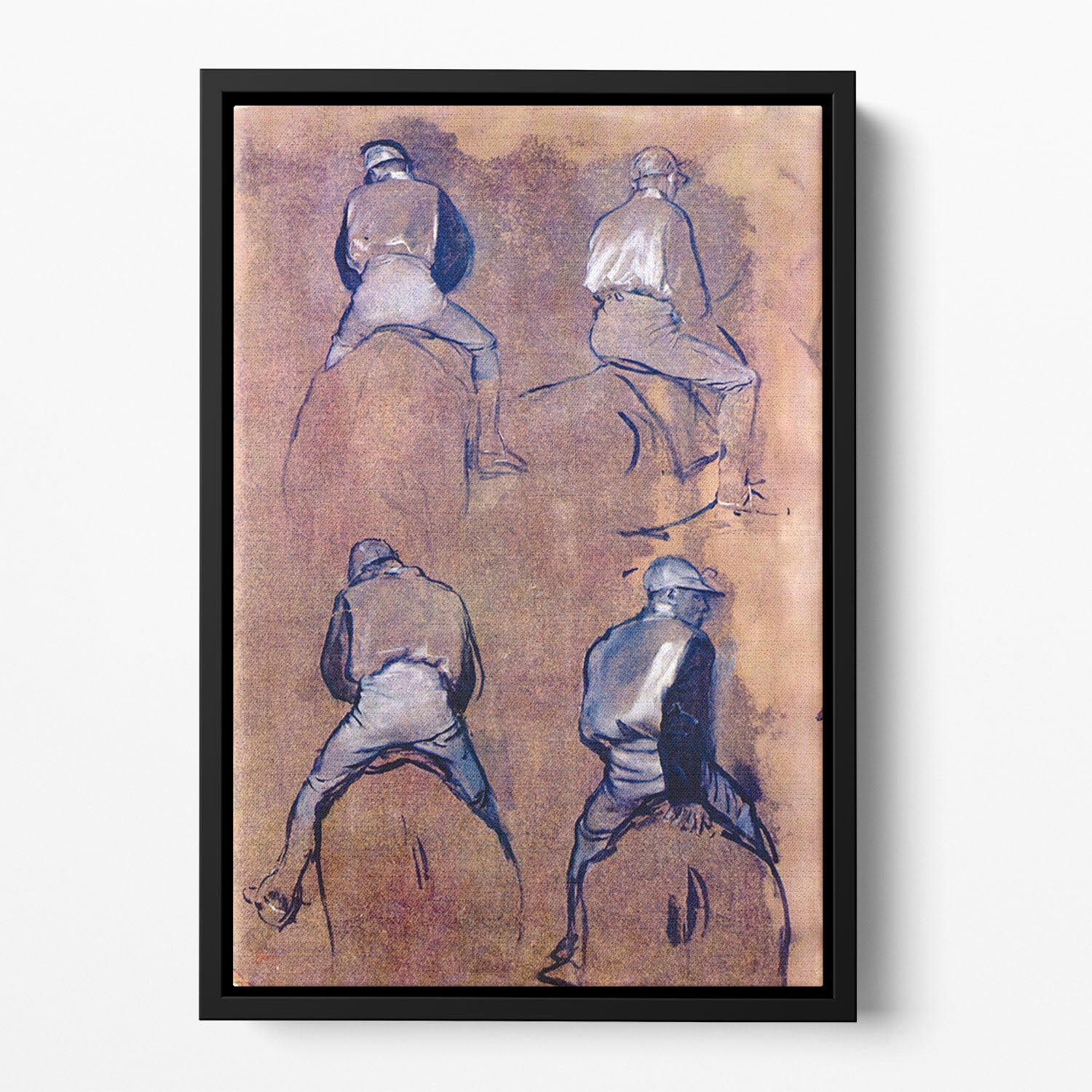 Four studies of Jockeys by Degas Floating Framed Canvas