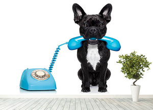 French bulldog dog on the phone or telephone in mouth Wall Mural Wallpaper - Canvas Art Rocks - 4