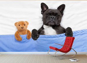 French bulldog dog with headache and hangover sleeping in bed Wall Mural Wallpaper - Canvas Art Rocks - 2