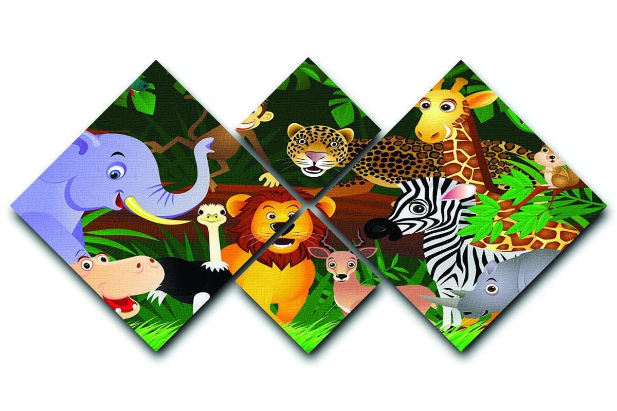 Frendly Animals in the jungle 4 Square Multi Panel Canvas  - Canvas Art Rocks - 1